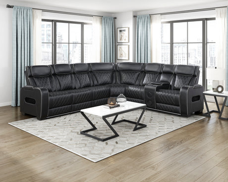 Fairway Black 3-Piece LED Power Reclining Sectional with Consoles and Wireless Speakers from Homelegance - Luna Furniture