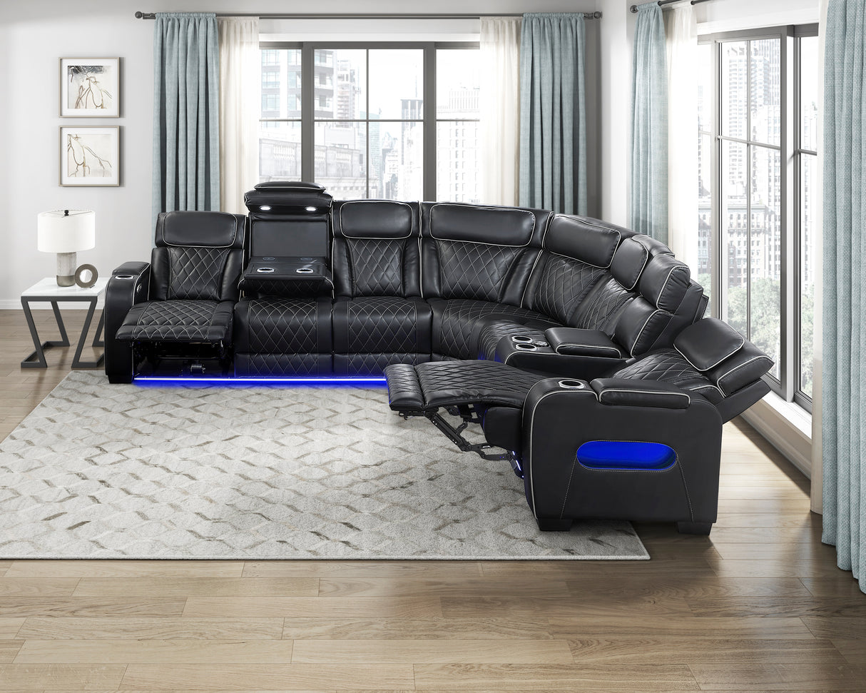 Fairway Black 3-Piece LED Power Reclining Sectional with Consoles and Wireless Speakers from Homelegance - Luna Furniture