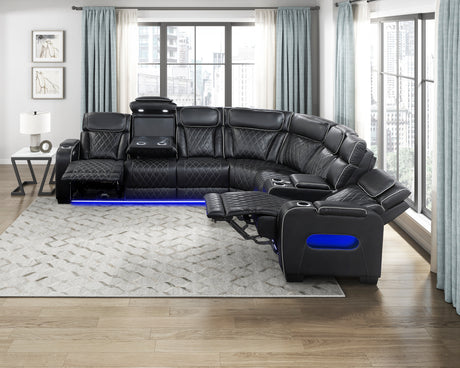 Fairway Black 3-Piece LED Power Reclining Sectional with Consoles and Wireless Speakers from Homelegance - Luna Furniture