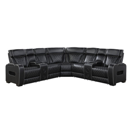 Fairway Black 3-Piece LED Power Reclining Sectional with Consoles and Wireless speakers from Homelegance - Luna Furniture