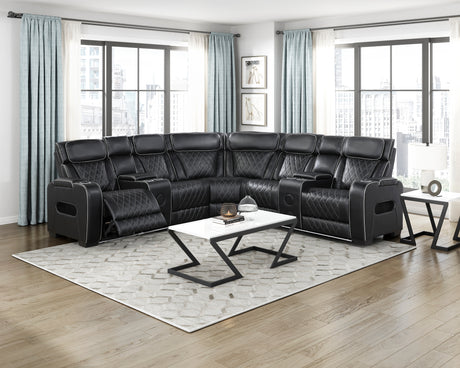 Fairway Black 3-Piece LED Power Reclining Sectional with Consoles and Wireless speakers from Homelegance - Luna Furniture