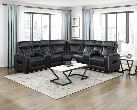 Fairway Black 3-Piece LED Power Reclining Sectional with Consoles and Wireless speakers from Homelegance - Luna Furniture
