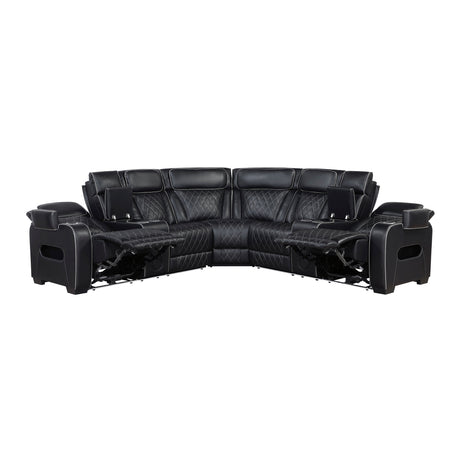 Fairway Black 3-Piece LED Power Reclining Sectional with Consoles and Wireless speakers from Homelegance - Luna Furniture