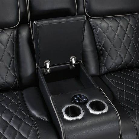 Fairway Black 3-Piece LED Power Reclining Sectional with Consoles and Wireless speakers from Homelegance - Luna Furniture