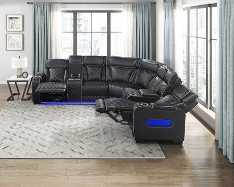 Fairway Black 3-Piece LED Power Reclining Sectional with Consoles and Wireless speakers from Homelegance - Luna Furniture