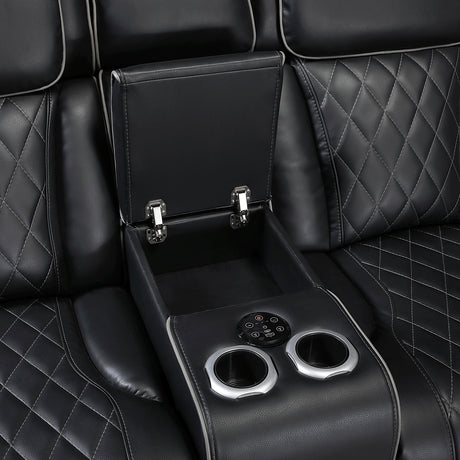 Fairway Black 3-Piece LED Power Reclining Sectional with Consoles and Wireless speakers from Homelegance - Luna Furniture