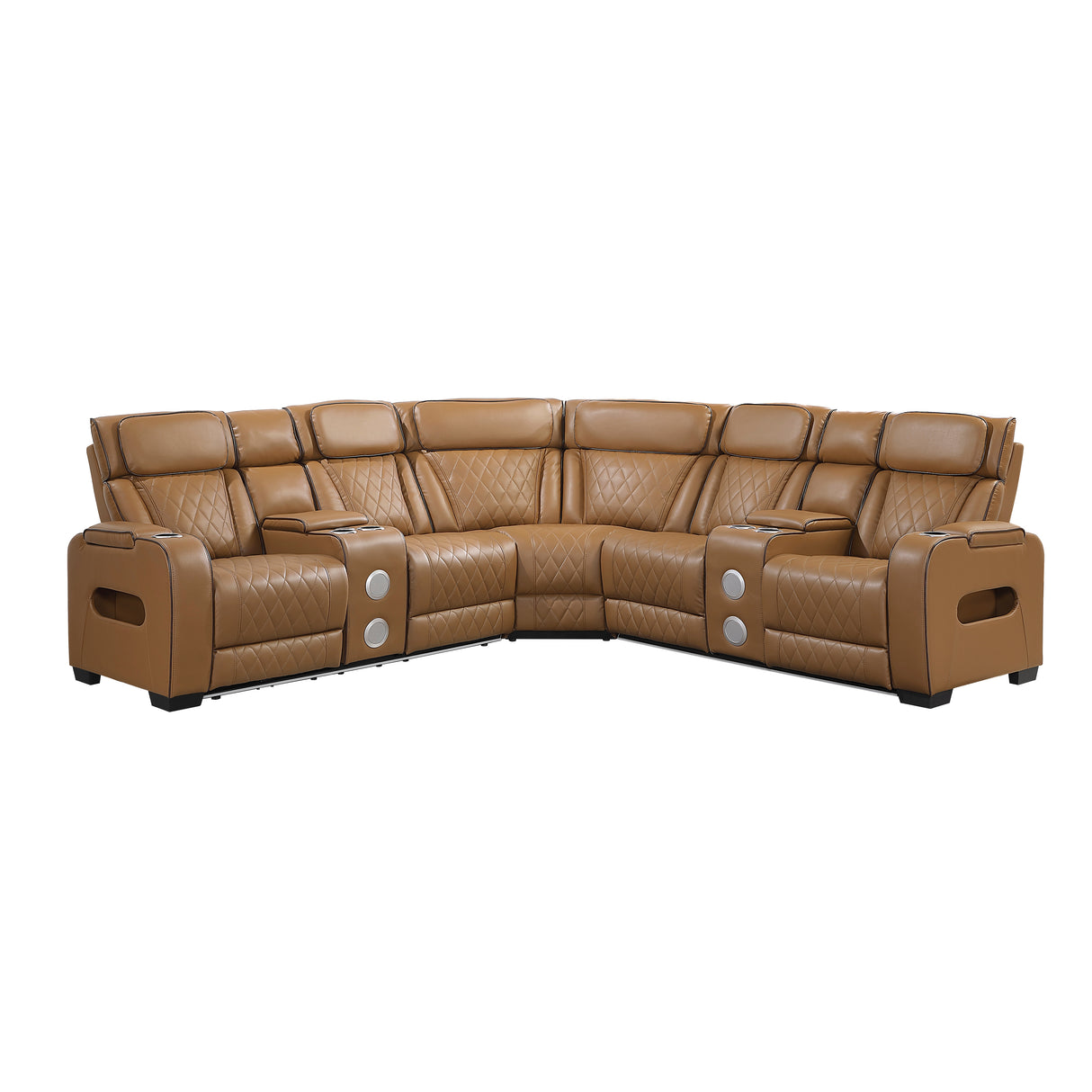Fairway Brown 3-Piece LED Power Reclining Sectional with Consoles and Wireless speakers from Homelegance - Luna Furniture