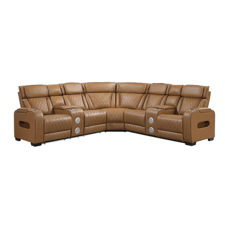 Fairway Brown 3-Piece LED Power Reclining Sectional with Consoles and Wireless speakers from Homelegance - Luna Furniture