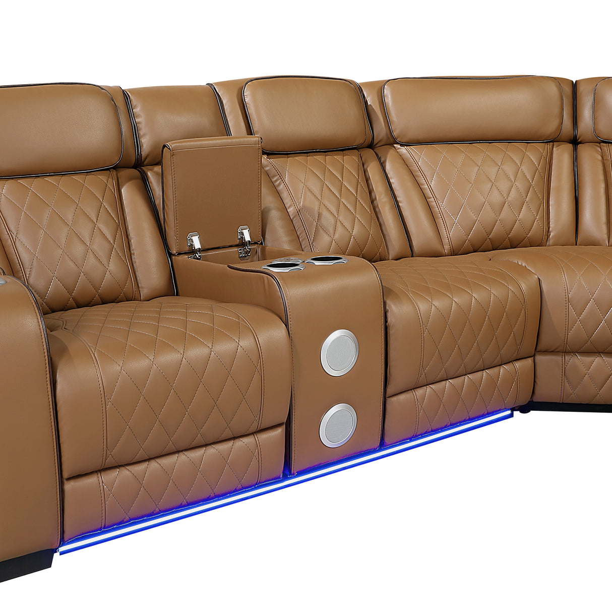 Fairway Brown 3-Piece LED Power Reclining Sectional with Consoles and Wireless speakers from Homelegance - Luna Furniture