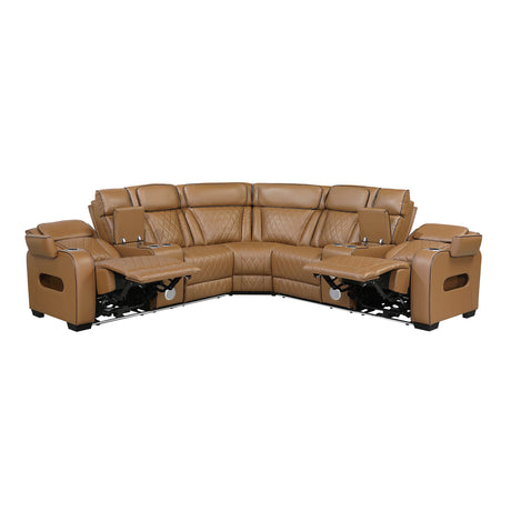 Fairway Brown 3-Piece LED Power Reclining Sectional with Consoles and Wireless speakers from Homelegance - Luna Furniture