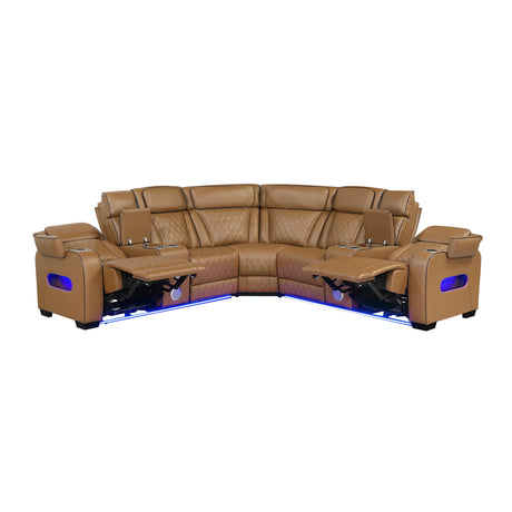 Fairway Brown 3-Piece LED Power Reclining Sectional with Consoles and Wireless speakers from Homelegance - Luna Furniture