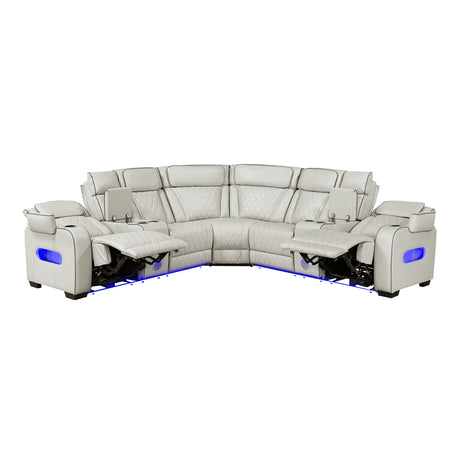 Fairway Taupe 3-Piece LED Power Reclining Sectional with Consoles and Wireless speakers from Homelegance - Luna Furniture