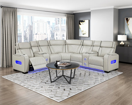 Fairway Taupe 3-Piece LED Power Reclining Sectional with Consoles and Wireless speakers from Homelegance - Luna Furniture