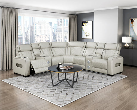 Fairway Taupe 3-Piece LED Power Reclining Sectional with Consoles and Wireless speakers from Homelegance - Luna Furniture