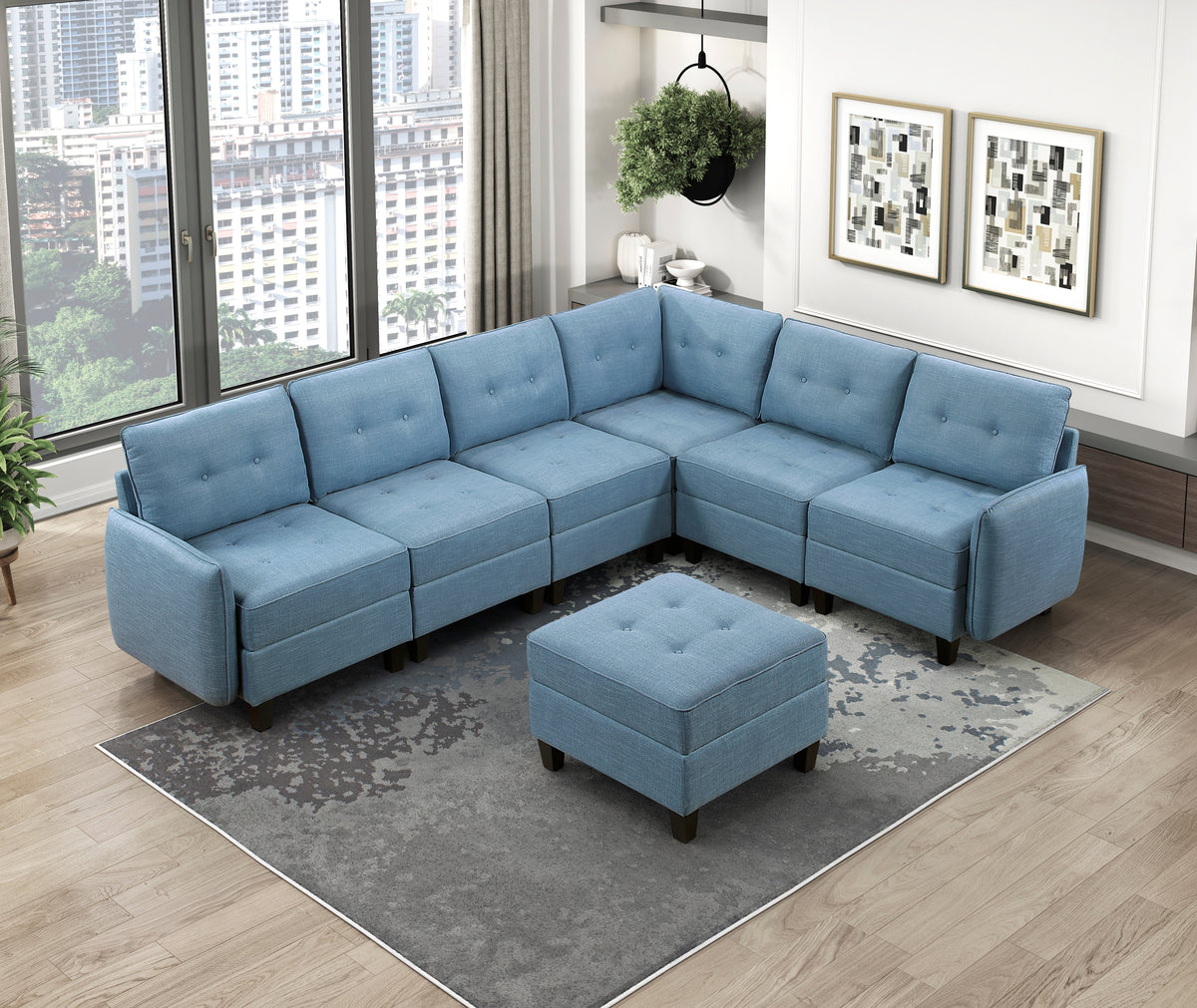9557BUE*7SCOT (7)7-Piece Sectional with Storage and Ottoman from Homelegance - Luna Furniture
