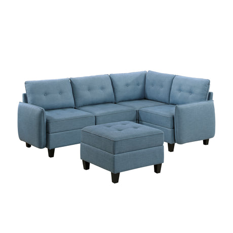Garren Blue 5-Piece Sectional with Storage and Ottoman from Homelegance - Luna Furniture