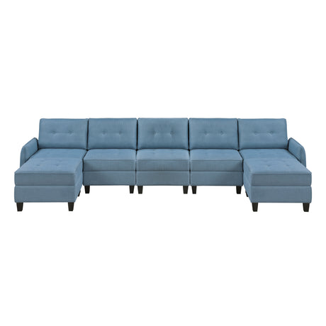 Garren Blue 7-Piece Sectional with Storage and Two Ottomans from Homelegance - Luna Furniture