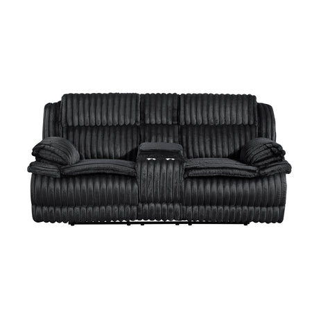 Goodland Black Double Reclining Love Seat with Center Console from Homelegance - Luna Furniture