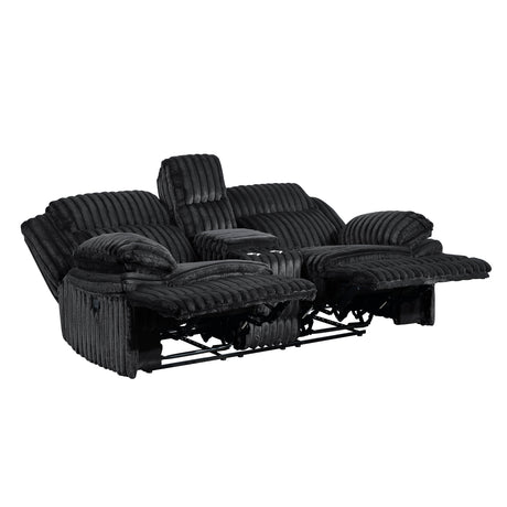 Goodland Black Double Reclining Love Seat with Center Console from Homelegance - Luna Furniture