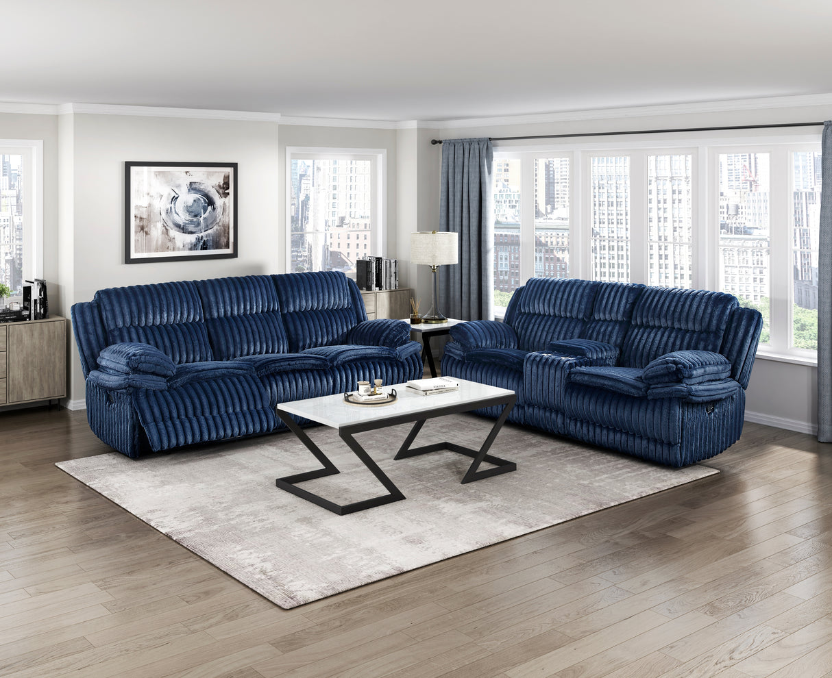 Goodland Blue Double Reclining Loveseat with Center Console from Homelegance - Luna Furniture