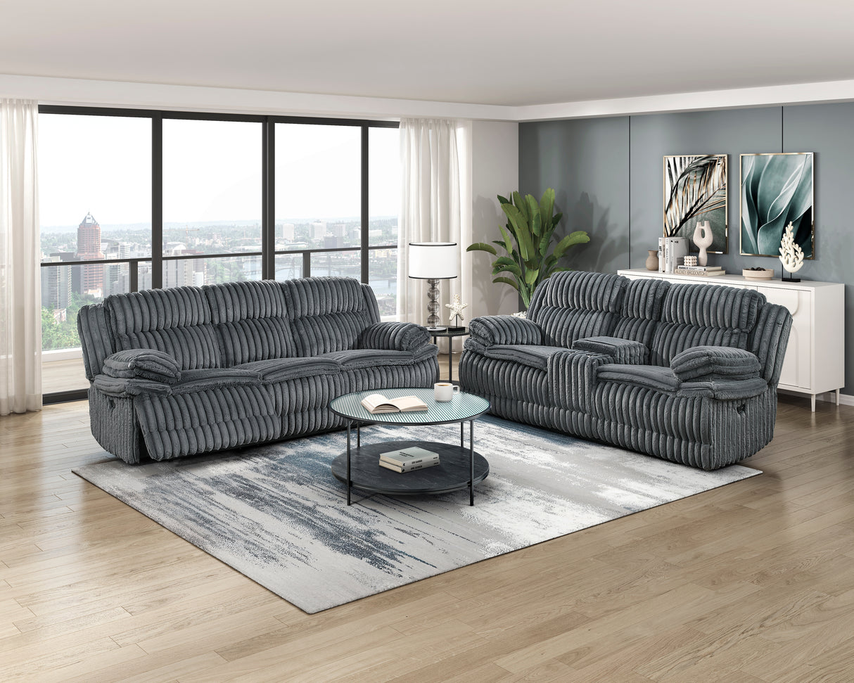 Goodland Gray Double Reclining Loveseat with Center Console from Homelegance - Luna Furniture