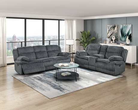 Goodland Gray Double Reclining Loveseat with Center Console from Homelegance - Luna Furniture