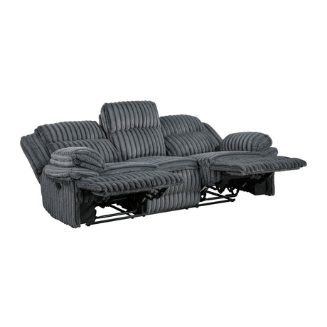 Goodland Gray Double Reclining Loveseat with Center Console from Homelegance - Luna Furniture