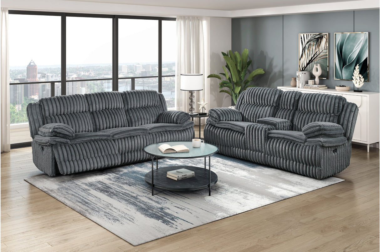 Goodland Dark Gray Double Reclining Loveseat with Center Console from Homelegance - Luna Furniture