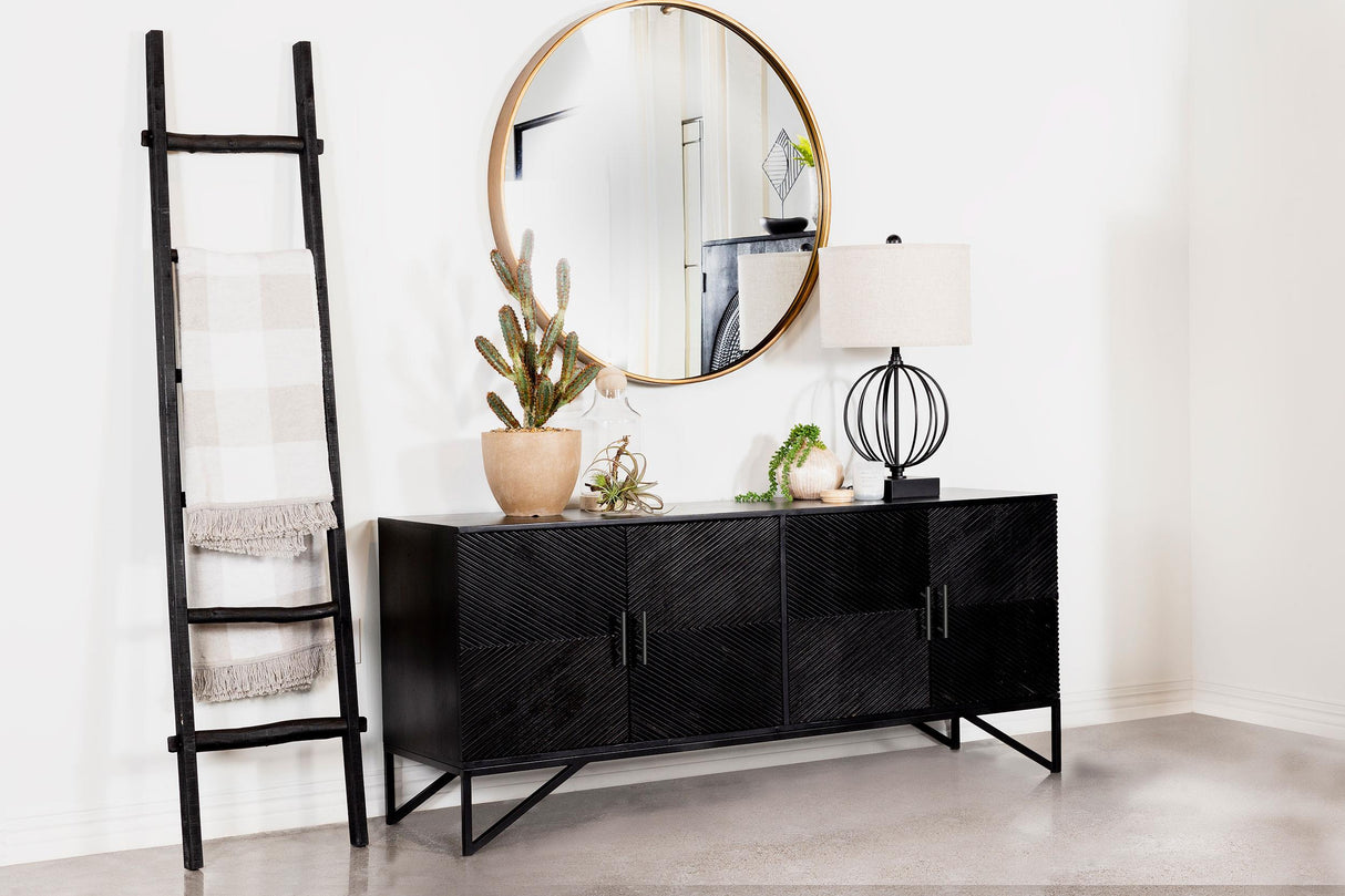Riddell Matte Black 4-door Wood Reeding Accent Cabinet from Coaster - Luna Furniture