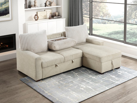 Gallatin Beige 2-Piece Sectional with Right Chaise, Pull-out Bed and Hidden Storage from Homelegance - Luna Furniture