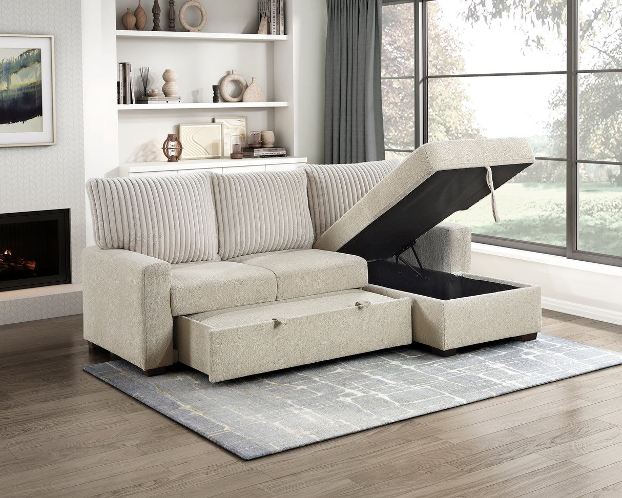 Gallatin Beige 2-Piece Sectional with Right Chaise, Pull-out Bed and Hidden Storage from Homelegance - Luna Furniture