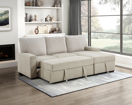 Gallatin Beige 2-Piece Sectional with Right Chaise, Pull-out Bed and Hidden Storage from Homelegance - Luna Furniture