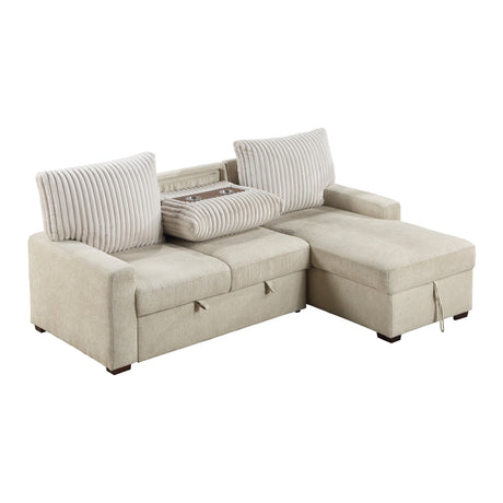 Gallatin Beige 2-Piece Sectional with Right Chaise, Pull-out Bed and Hidden Storage from Homelegance - Luna Furniture