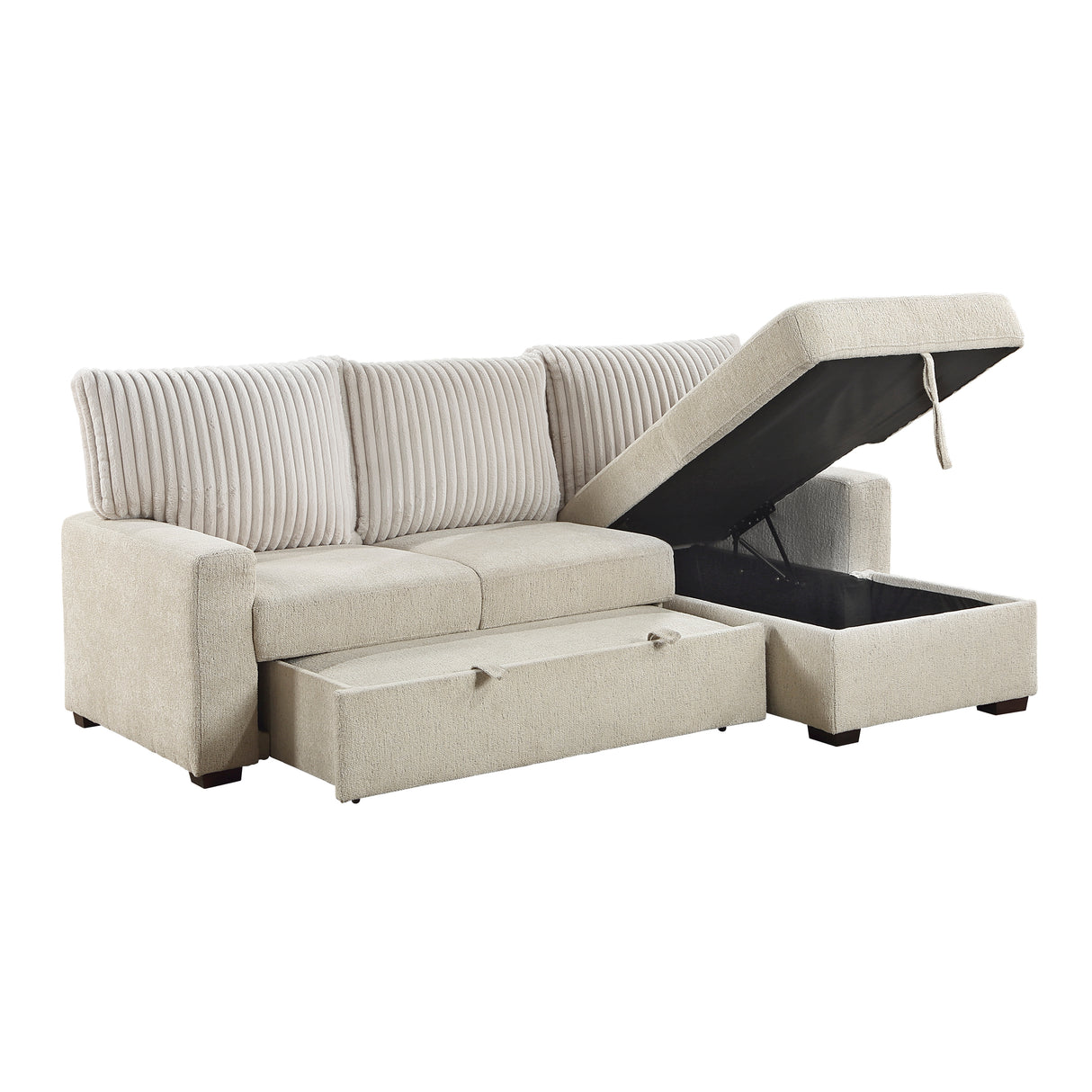Gallatin Beige 2-Piece Sectional with Right Chaise, Pull-out Bed and Hidden Storage from Homelegance - Luna Furniture