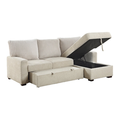Gallatin Beige 2-Piece Sectional with Right Chaise, Pull-out Bed and Hidden Storage from Homelegance - Luna Furniture