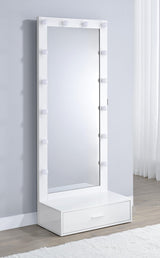 Spector White High Gloss 1-Drawer Lighted Full-Length Floor Mirror from Coaster - Luna Furniture