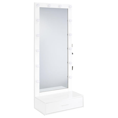 Spector White High Gloss 1-Drawer Lighted Full-Length Floor Mirror from Coaster - Luna Furniture
