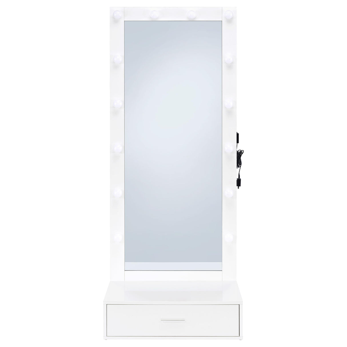 Spector White High Gloss 1-Drawer Lighted Full-Length Floor Mirror from Coaster - Luna Furniture