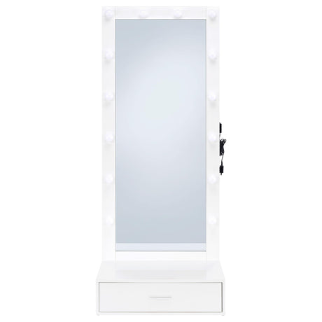 Spector White High Gloss 1-Drawer Lighted Full-Length Floor Mirror from Coaster - Luna Furniture