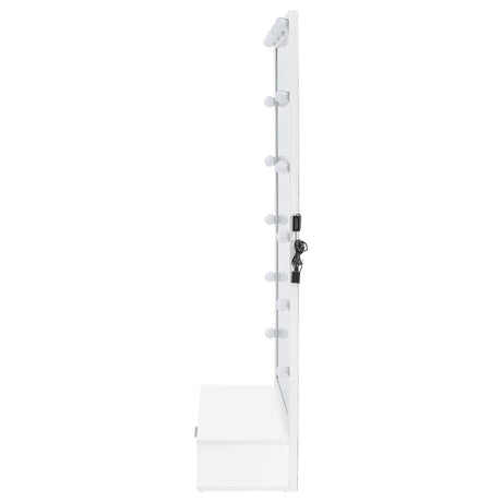 Spector White High Gloss 1-Drawer Lighted Full-Length Floor Mirror from Coaster - Luna Furniture