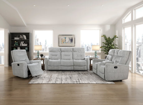Lyndon Gray Double Reclining Loveseat with Center Console from Homelegance - Luna Furniture