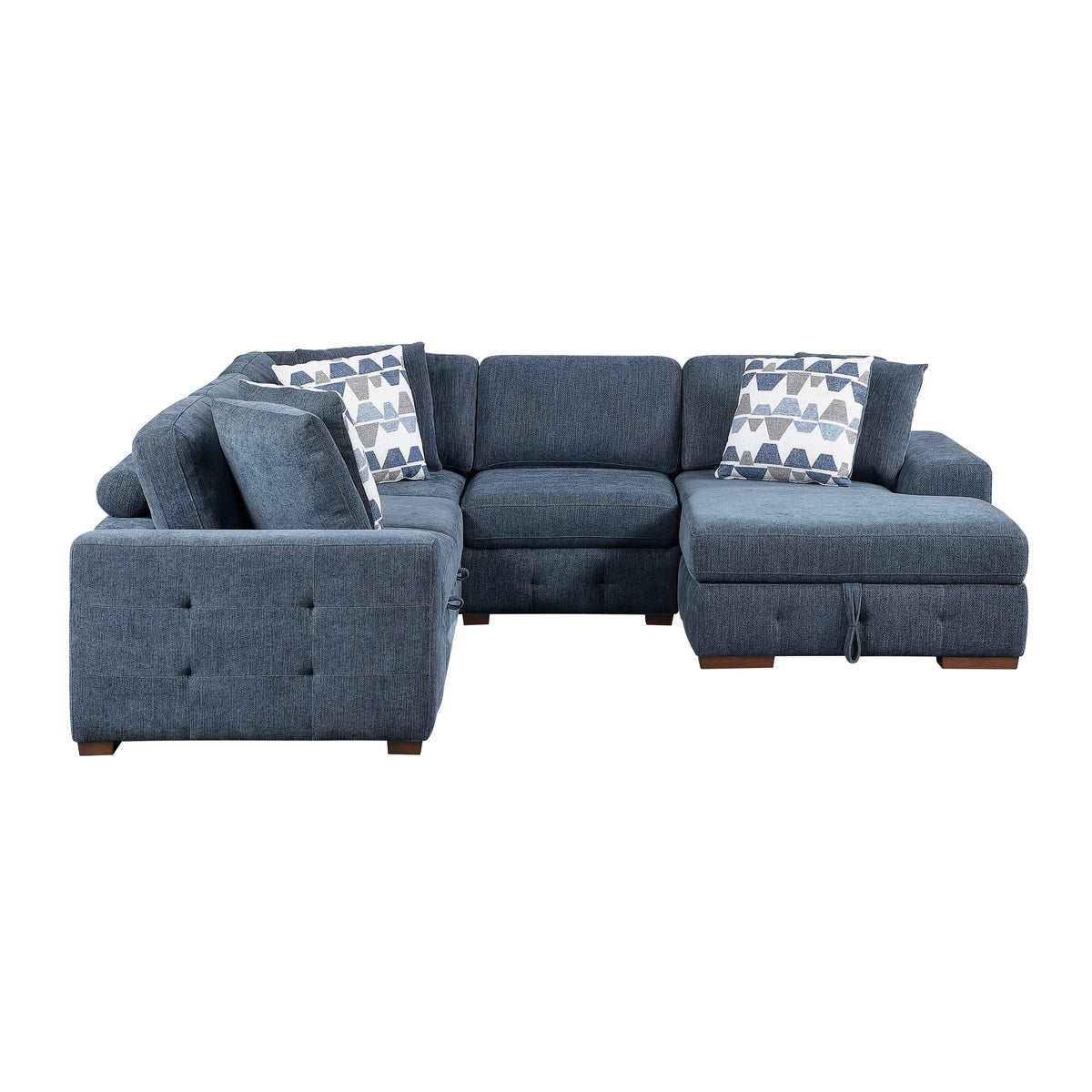 Raife Blue 4-Piece Sectional with Right Chaise and Pull-out Bed