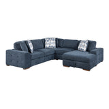 Raife Blue 4-Piece Sectional with Right Chaise and Pull-out Bed