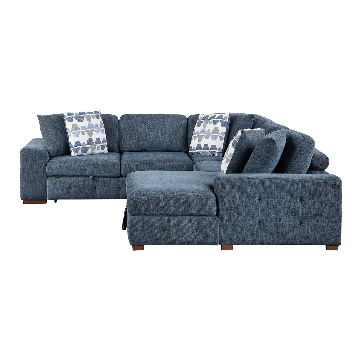 Raife Blue 4-Piece Sectional with Right Chaise and Pull-out Bed