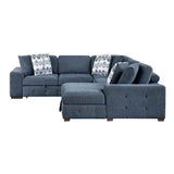 Raife Blue 4-Piece Sectional with Right Chaise and Pull-out Bed