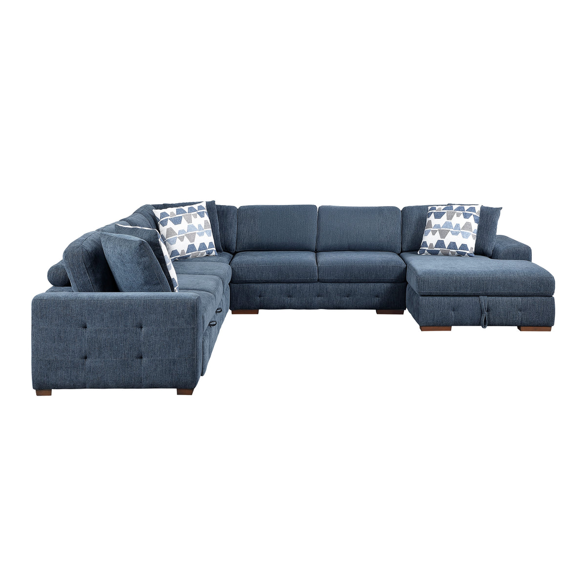 Raife Blue 5-Piece Sectional with Right Chaise and Pull-out Bed