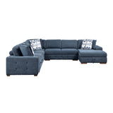 Raife Blue 5-Piece Sectional with Right Chaise and Pull-out Bed