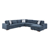 Raife Blue 5-Piece Sectional with Right Chaise and Pull-out Bed