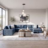 Raife Blue 5-Piece Sectional with Right Chaise and Pull-out Bed