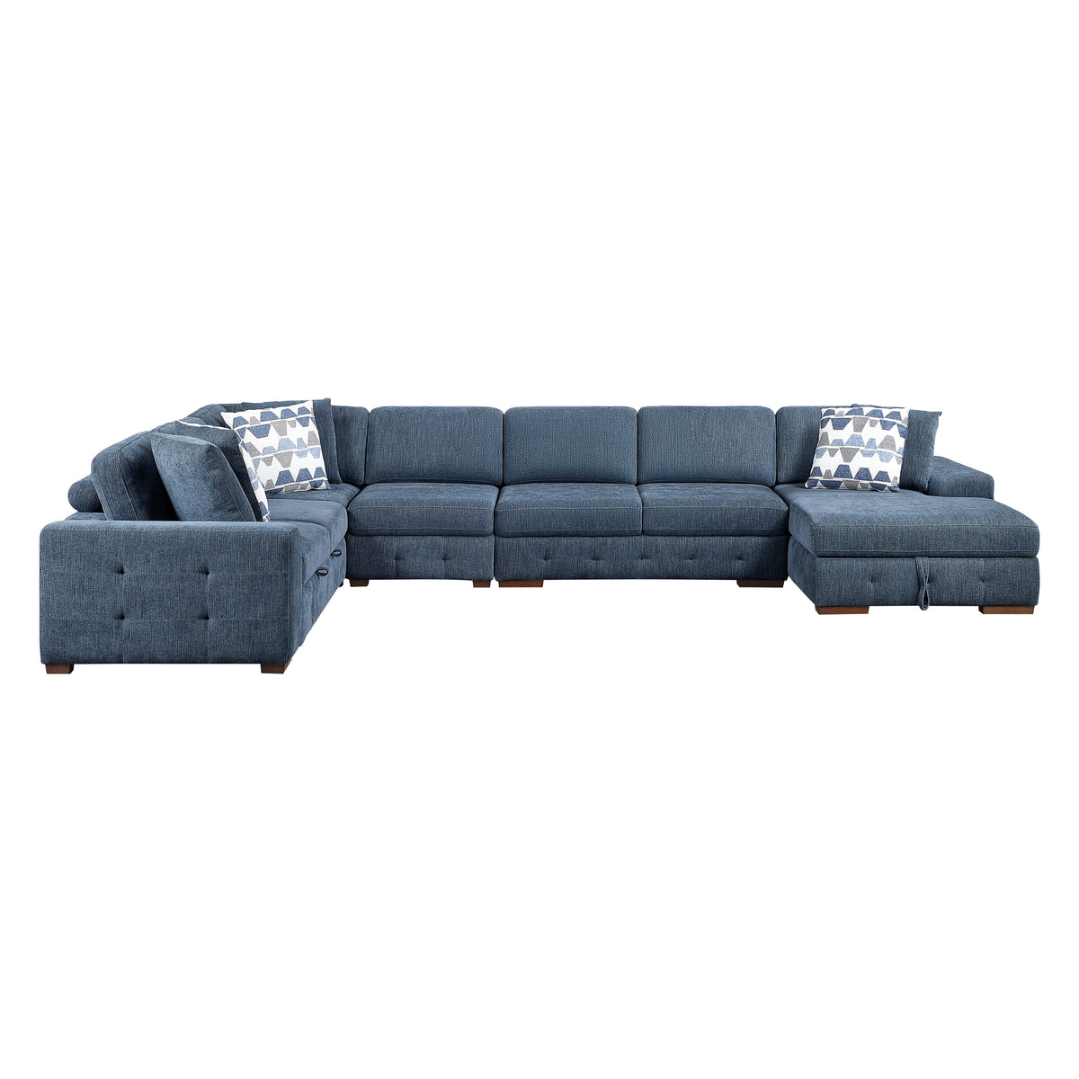 Raife Blue 5-Piece Sectional with Right Chaise and Pull-out Bed